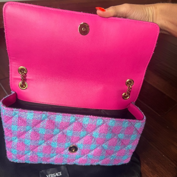 Versace Medusa Tweed Pink and Blue Shoulder Bag - Picture 2 of 7